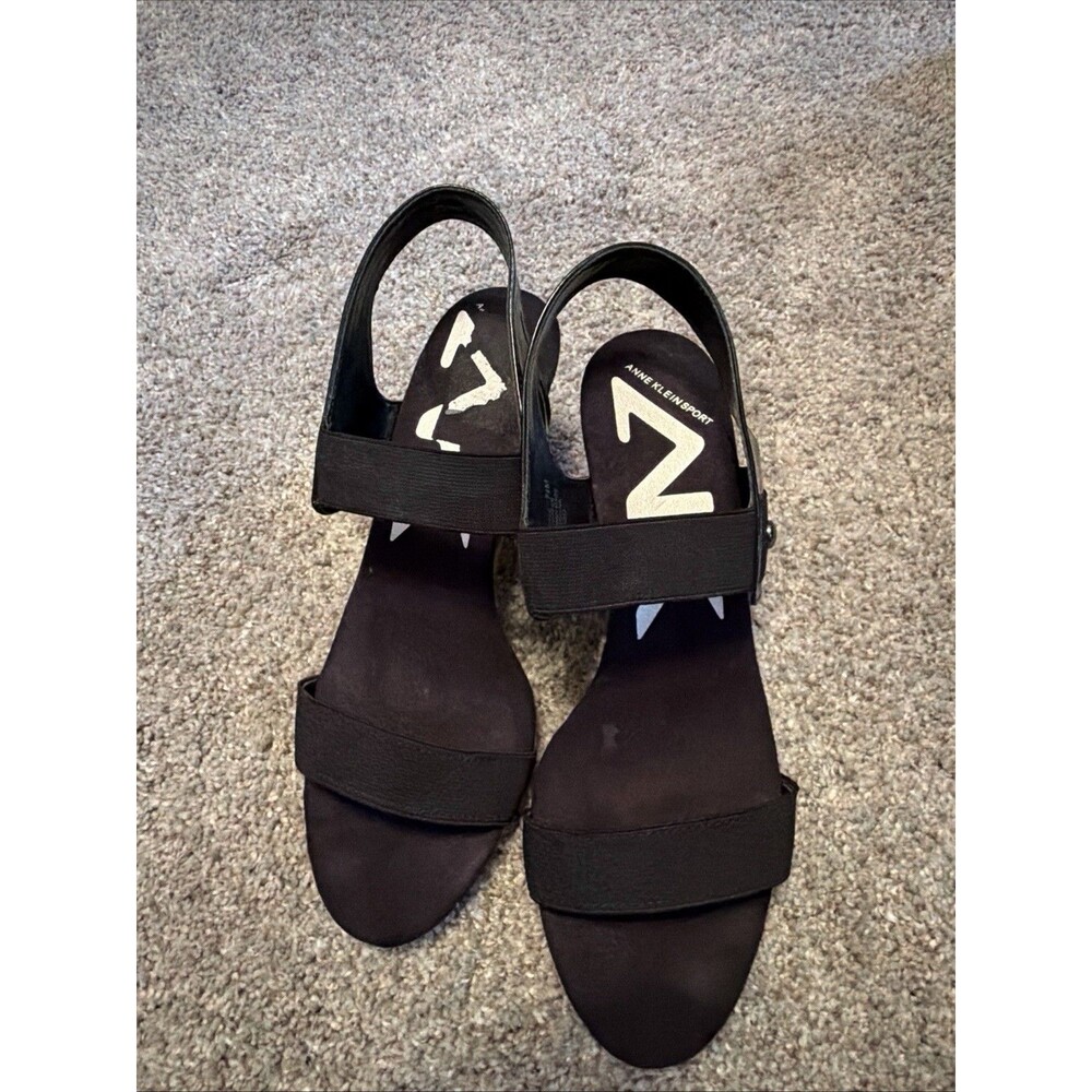 Wedge Heel 2 Strap Sandals Anne Klein Sport Women 7.5 M Florence Black Burlap
